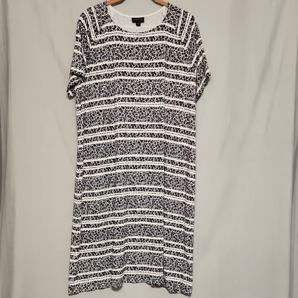 J. Jill Wearever Black White Floral Knit Short Sleeve Casual 1X Plus Size Dress